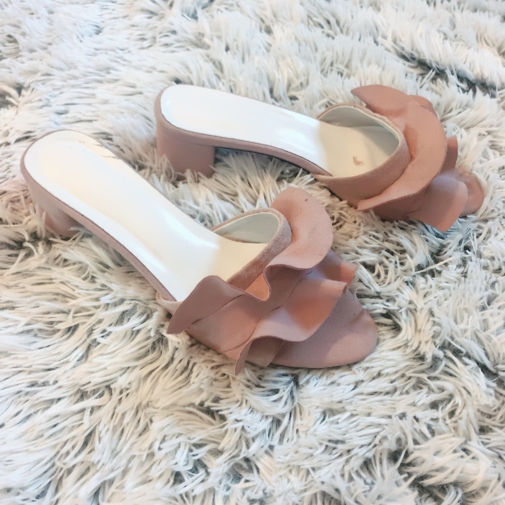 Elegant Flounce Mid-Heel Sandals Shoes Slipper